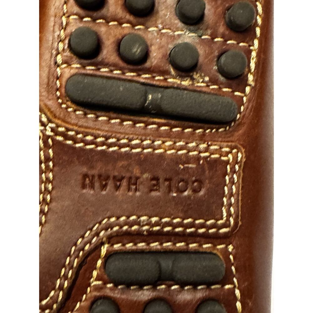 Size 10 Cole Haan Brown Leather Driving Mocs Rubber Nubs Moccasin Slip On - Picture 7 of 9